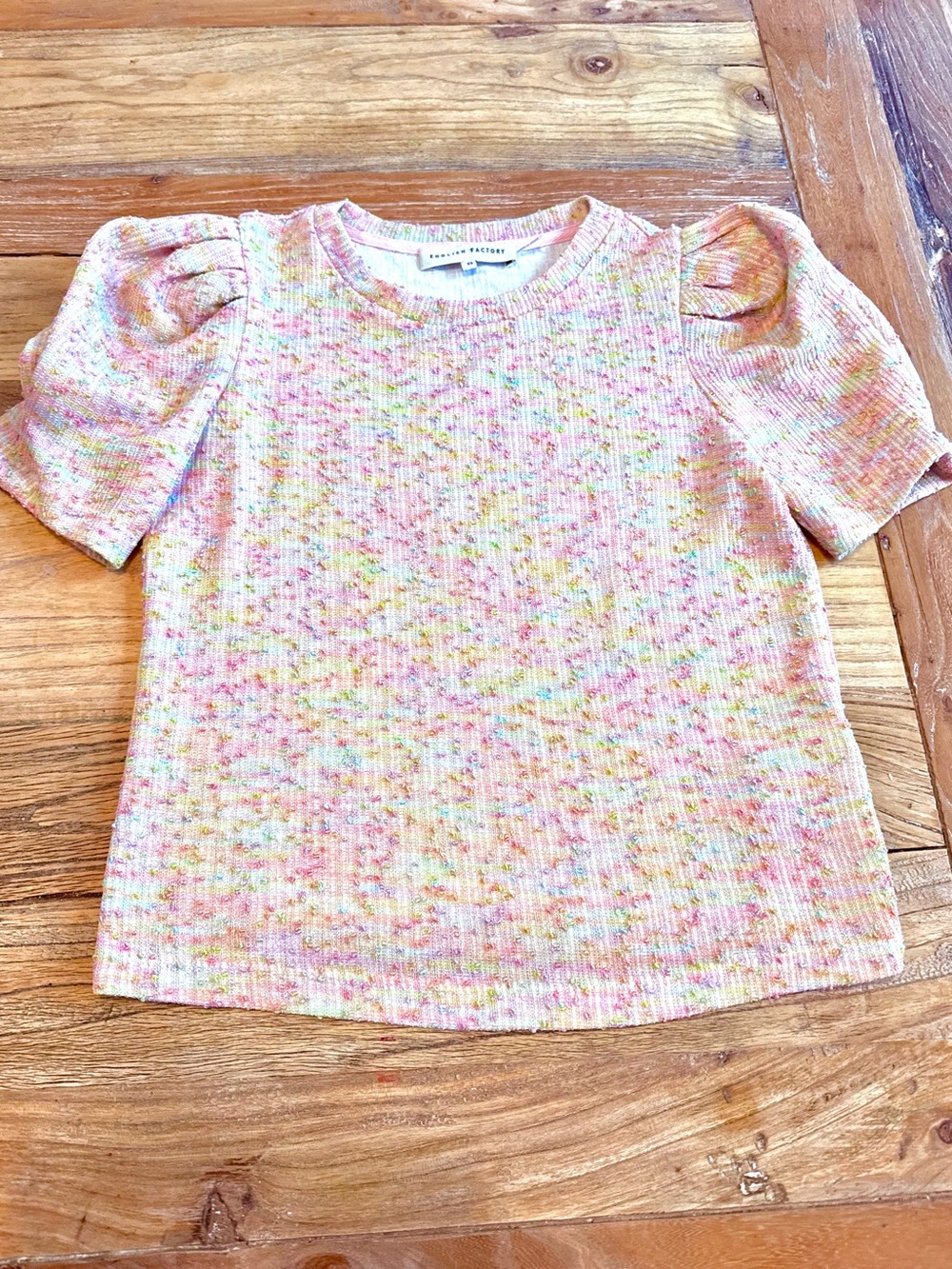 English Factory Pastel Multi-Color Puff Sleeve Knit Top
